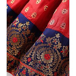 Babyhug Woven Half Sleeves Choli Lehenga Set & Dupatta With Sequin Floral Embroidery & Lace Detailing - Red