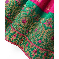 Babyhug Woven Half Sleeves Choli Lehenga Set & Sequinned Dupatta With Floral Embroidery & Lace Detailing - Fuchsia