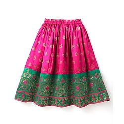 Babyhug Woven Half Sleeves Choli Lehenga Set & Sequinned Dupatta With Floral Embroidery & Lace Detailing - Fuchsia