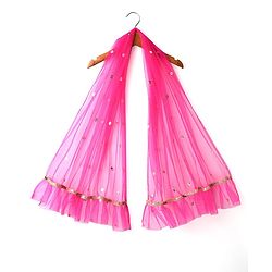 Babyhug Woven Half Sleeves Choli Lehenga Set & Sequinned Dupatta With Floral Embroidery & Lace Detailing - Fuchsia