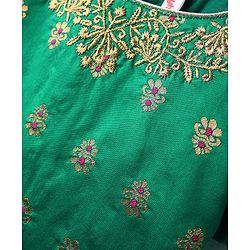 Babyhug Woven Half Sleeves Choli Lehenga Set & Sequinned Dupatta With Floral Embroidery & Lace Detailing - Fuchsia