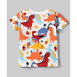 Babyhug Single Jersey Knit Dino Printed T-Shirt & Shorts Set - White & Red