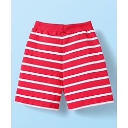 Babyhug Single Jersey Knit Half Sleeves Printed T-Shirt & Striped Shorts Set - White & Red