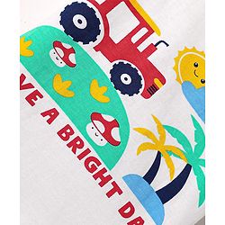 Babyhug Single Jersey Knit Half Sleeves Printed T-Shirt & Striped Shorts Set - White & Red
