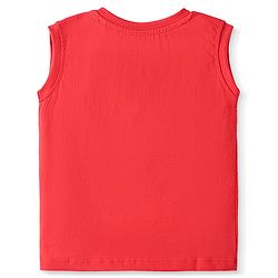 Babyhug Single Jersey Knit Sleeveless T-Shirt & Shorts Set with Beach Theme Print - Red & Blue