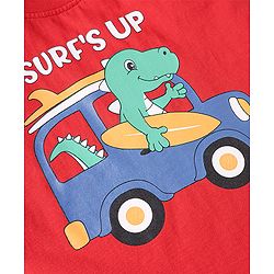 Babyhug Single Jersey Knit Sleeveless T-Shirt & Shorts Set with Beach Theme Print - Red & Blue