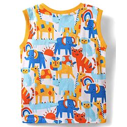 Babyhug Single Jersey Knit Sleeveless Tank T-Shirt & Shorts Set with Animal Print - Navy Blue & White