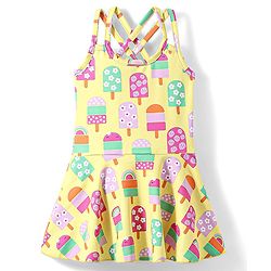 Babyhug Water Repellant Sleeveless Frock Swimsuit With Popsicle Print - Yellow