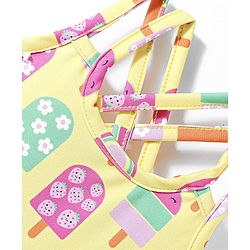 Babyhug Water Repellant Sleeveless Frock Swimsuit With Popsicle Print - Yellow