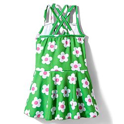 Babyhug Water Repellant Frock Swimsuit With Floral Print - Green