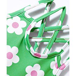 Babyhug Water Repellant Frock Swimsuit With Floral Print - Green
