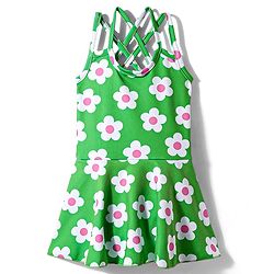 Babyhug Water Repellant Frock Swimsuit With Floral Print - Green