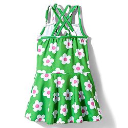 Babyhug Water Repellant Frock Swimsuit With Floral Print - Green
