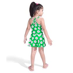 Babyhug Water Repellant Frock Swimsuit With Floral Print - Green
