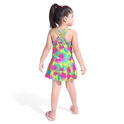 Babyhug Water Repellant Frock Swimsuit With Floral Print - Green