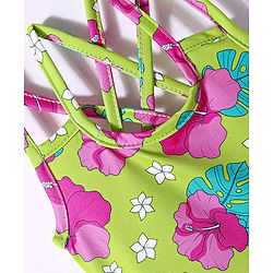 Babyhug Water Repellant Frock Swimsuit With Floral Print - Green