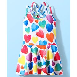 Babyhug Water Repellant Sleeveless Swimsuit With Heart Print - White