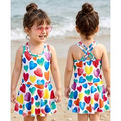 Babyhug Water Repellant Sleeveless Swimsuit With Heart Print - White