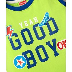Babyhug Single Jersey Knit Sleeveless Tank T-Shirt & Shorts Set With Text Print - Lime Green & Blue