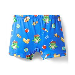 Babyhug Water Above Knee Length Repellent Swimming Trunk with Beach Theme & Animal Print - Blue