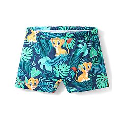 Babyhug Above Knee Length Water Repellant Swimming Trunk With Lion & Leaves Print - Green