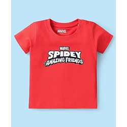 Babyhug Marvel Single Jersey Knit Dungaree & Half Sleeves T-Shirt With Spider-Man Graphics - White & Red