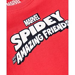 Babyhug Marvel Single Jersey Knit Dungaree & Half Sleeves T-Shirt With Spider-Man Graphics - White & Red