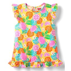 Babyhug Cotton Knit Sleevesless Nighty With Frill Detailing & Tropical Print - Yellow