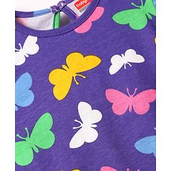 Babyhug Cotton Knit Frill Sleeves A Line Nighty with Butterfly Print - Purple