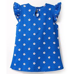 Babyhug Cotton Knit Frill Sleeves A Line Nighty with Floral Print - Blue