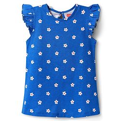 Babyhug Cotton Knit Frill Sleeves A Line Nighty with Floral Print - Blue