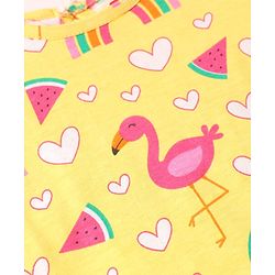 Babyhug Cotton Knit Flutter Sleeves A Line Nighty with Swan & Heart Print - Yellow
