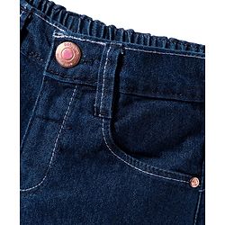 Babyhug Denim Mid Thigh Washed Shorts With Stretch - Navy Blue
