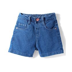 Babyhug Denim Mid Thigh Washed Shorts With Stretch - Navy Blue