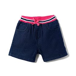Babyhug Mid Thigh Denim Washed Shorts - Navy Blue