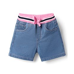 Babyhug Mid Thigh Denim Washed Shorts - Navy Blue