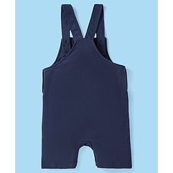 Babyhug Single Jersey Knit Dungaree & Half Sleeves T-Shirt With Beach Theme & Dino Print - Navy Blue