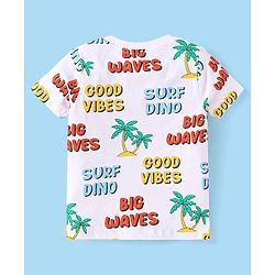 Babyhug Single Jersey Knit Dungaree & Half Sleeves T-Shirt With Beach Theme & Dino Print - Navy Blue