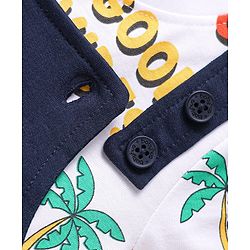 Babyhug Single Jersey Knit Dungaree & Half Sleeves T-Shirt With Beach Theme & Dino Print - Navy Blue