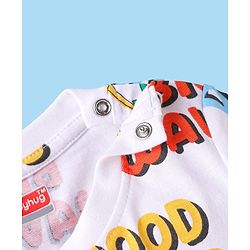 Babyhug Single Jersey Knit Dungaree & Half Sleeves T-Shirt With Beach Theme & Dino Print - Navy Blue