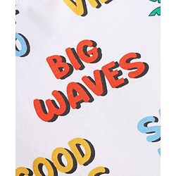 Babyhug Single Jersey Knit Dungaree & Half Sleeves T-Shirt With Beach Theme & Dino Print - Navy Blue