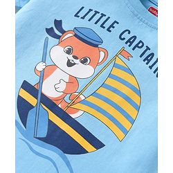 Babyhug Single Jersey Knit Dungaree & Half Sleeves T-Shirt With Beach Theme Print - Blue