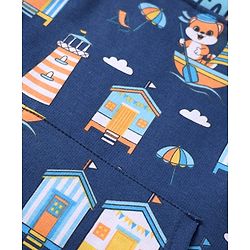 Babyhug Single Jersey Knit Dungaree & Half Sleeves T-Shirt With Beach Theme Print - Blue