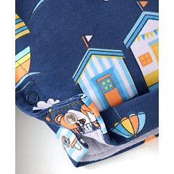 Babyhug Single Jersey Knit Dungaree & Half Sleeves T-Shirt With Beach Theme Print - Blue