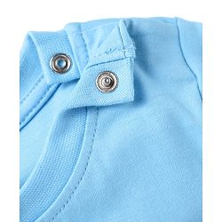 Babyhug Single Jersey Knit Dungaree & Half Sleeves T-Shirt With Beach Theme Print - Blue