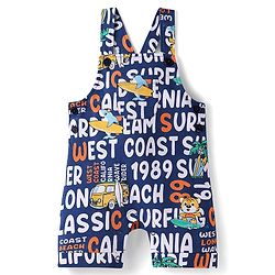 Babyhug Single Jersey Knit Dungaree & Half Sleeves T-Shirt With Tropical Theme - Navy Blue