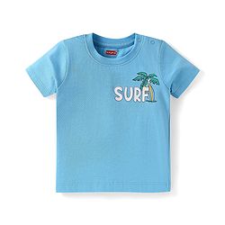Babyhug Single Jersey Knit Dungaree & Half Sleeves T-Shirt With Tropical Theme - Navy Blue