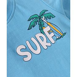 Babyhug Single Jersey Knit Dungaree & Half Sleeves T-Shirt With Tropical Theme - Navy Blue