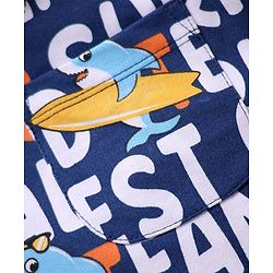 Babyhug Single Jersey Knit Dungaree & Half Sleeves T-Shirt With Tropical Theme - Navy Blue