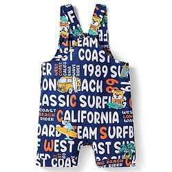 Babyhug Single Jersey Knit Dungaree & Half Sleeves T-Shirt With Tropical Theme - Navy Blue